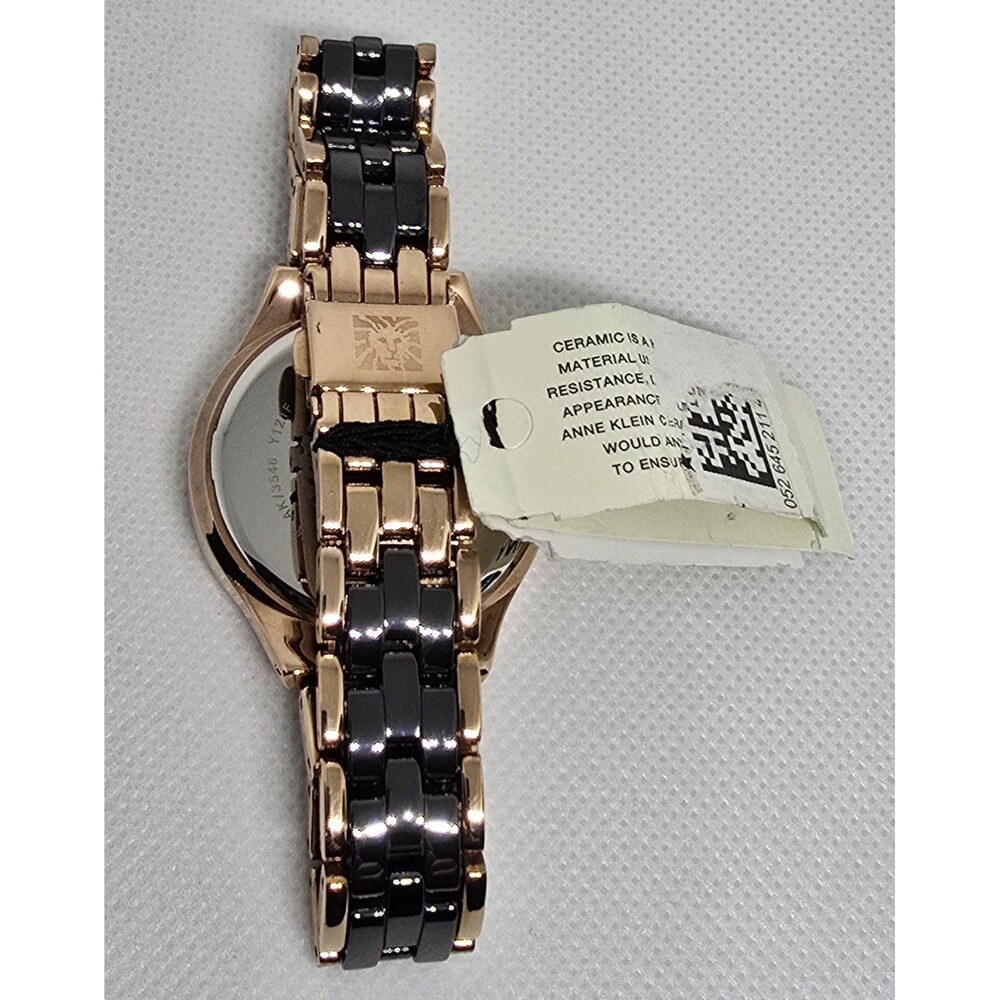 Womens Anne Klein Black Rose Gold Tone Crystal Dial Ceramic Watch AK/3548BKRG 13 - Picture 8 of 10